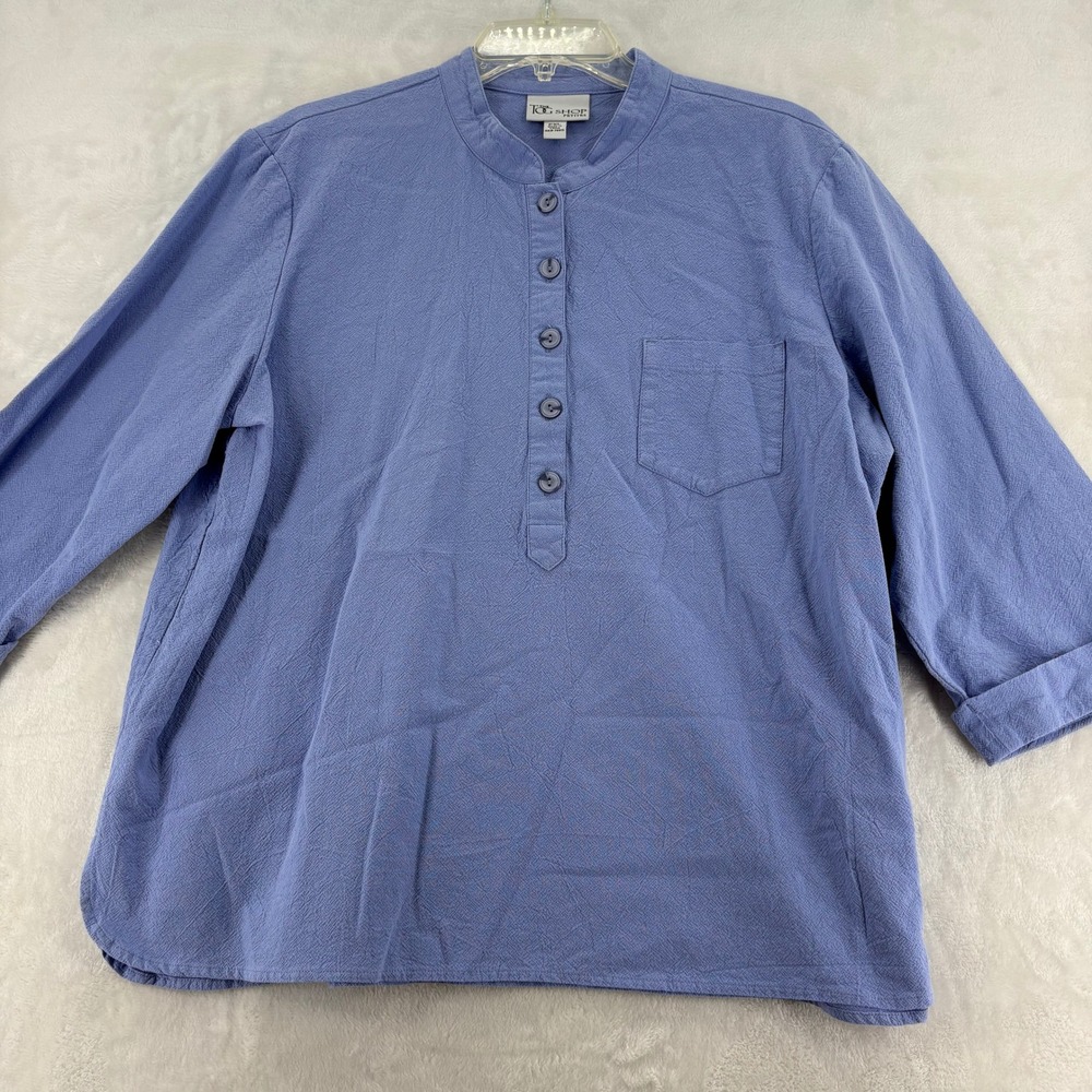 The Tog Shop Henley Womens PXL Blouse Blue Cotton 3/4 Sleeve Pocket Pullover